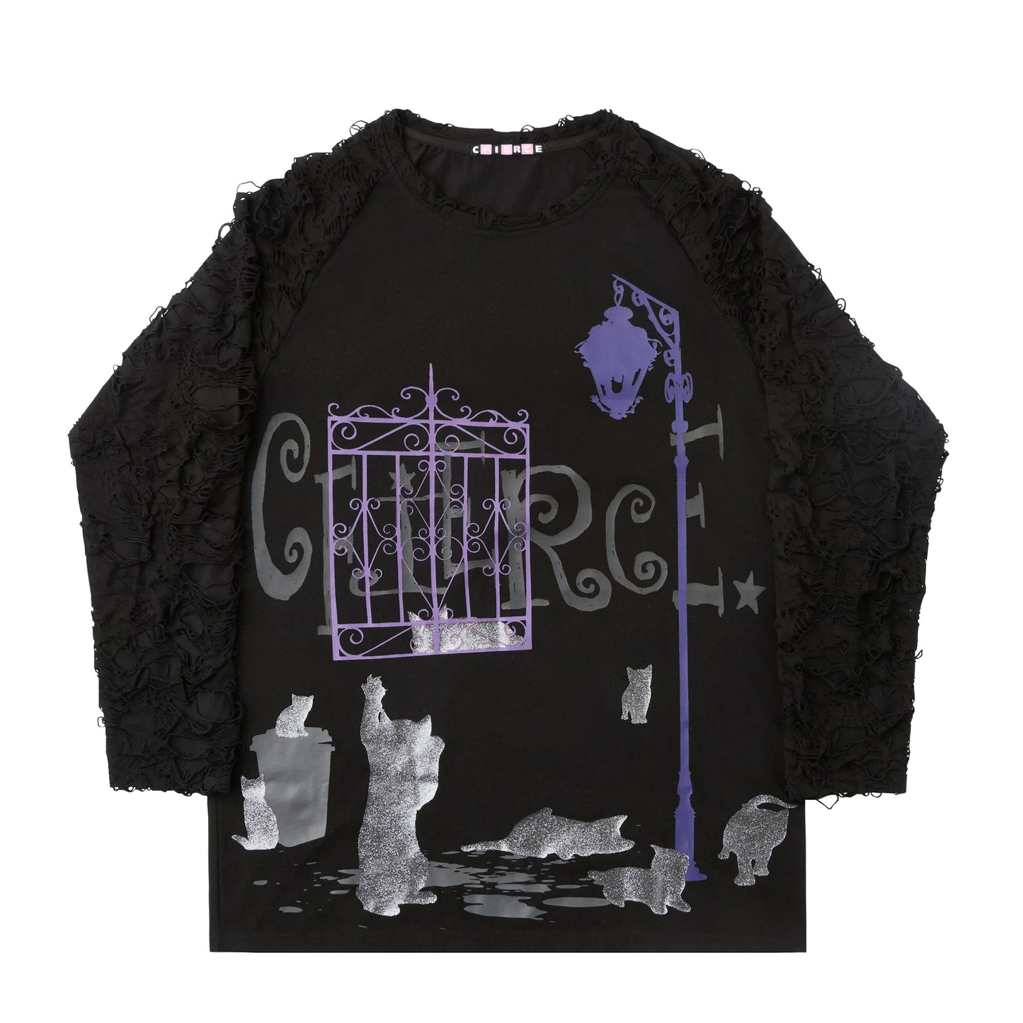 Dunkle-Nacht-Katzen-Print-Bluse