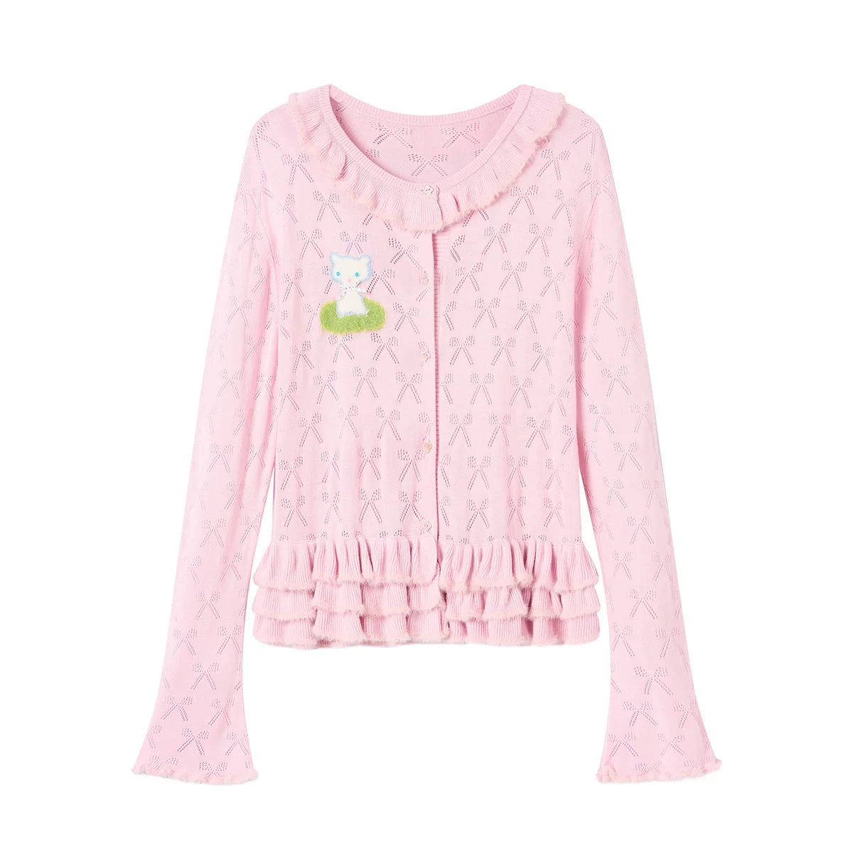 Pink Lace Cut Out Cardigan Top