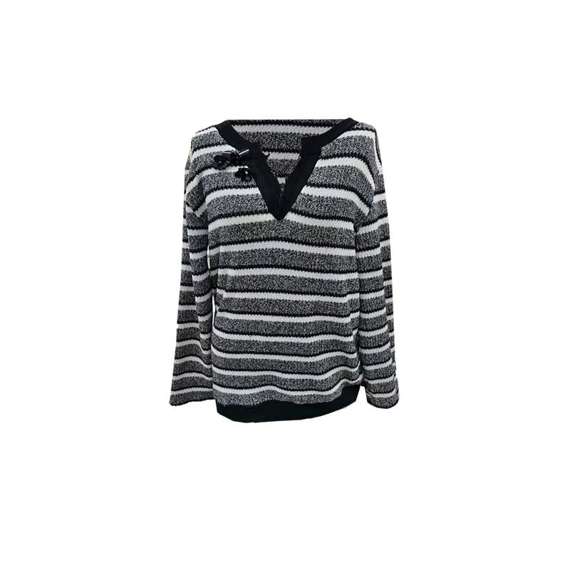 Striped V-Neck Knitted Top & Scarf Set