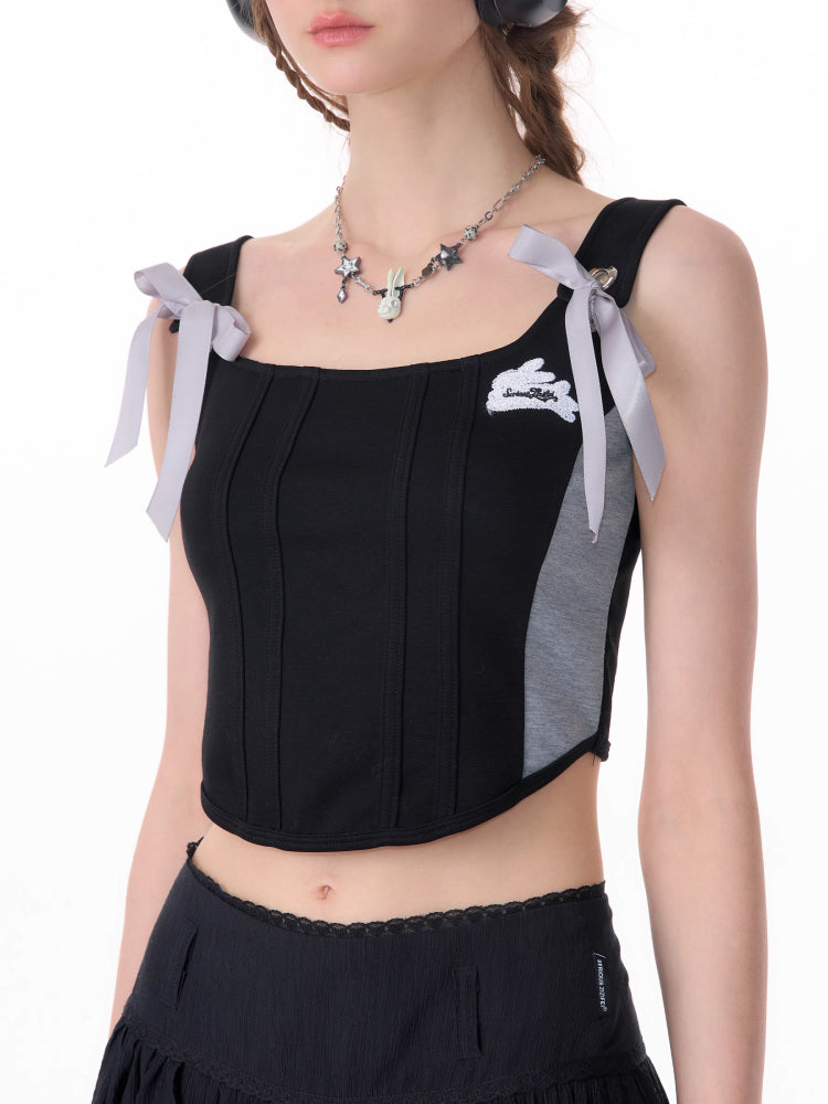 레트로 짧은 슬림 탑