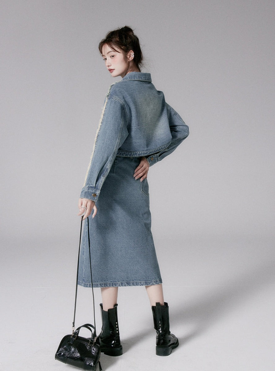 레트로 원단 스커트 세트