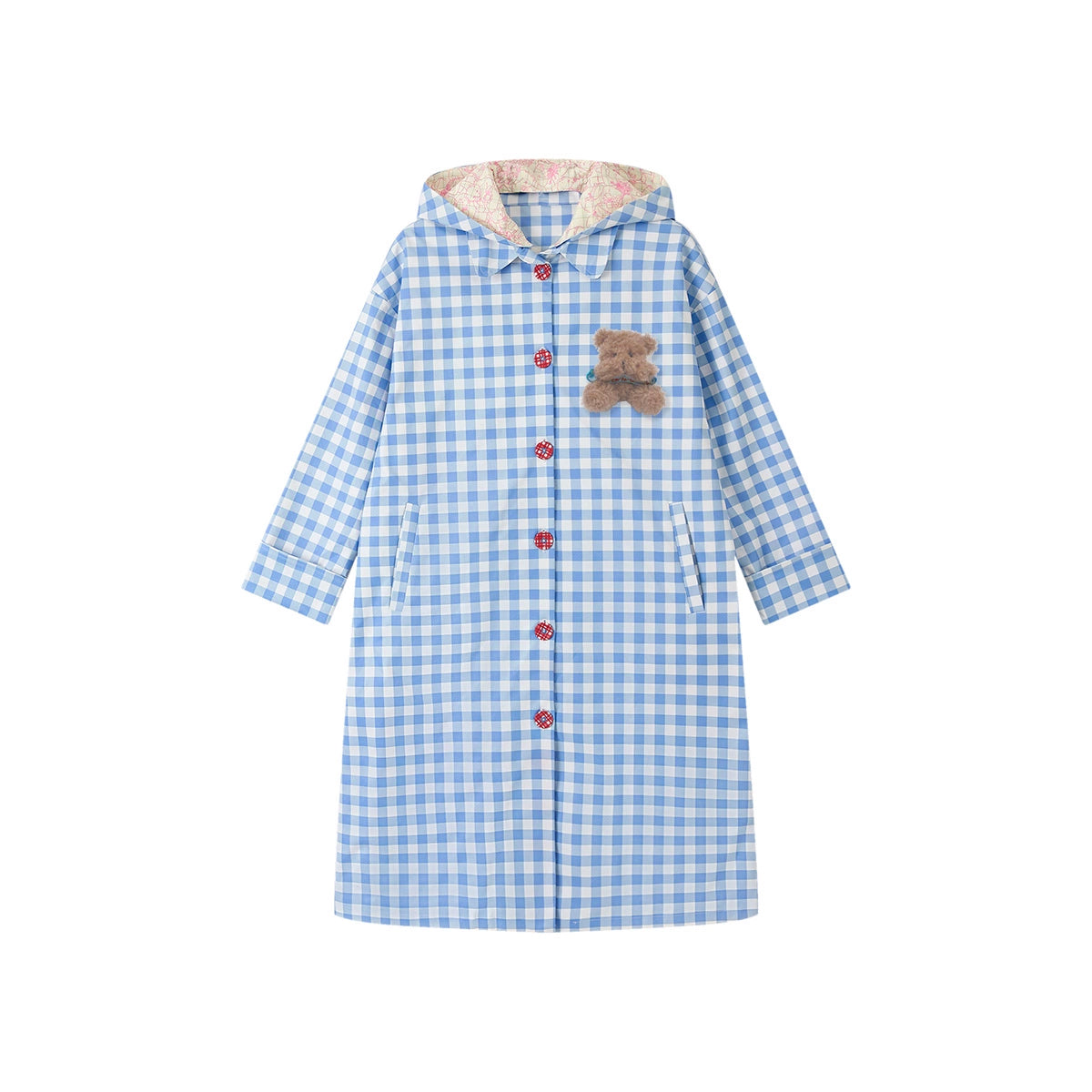 Blue Plaid Hooded Trench Coat