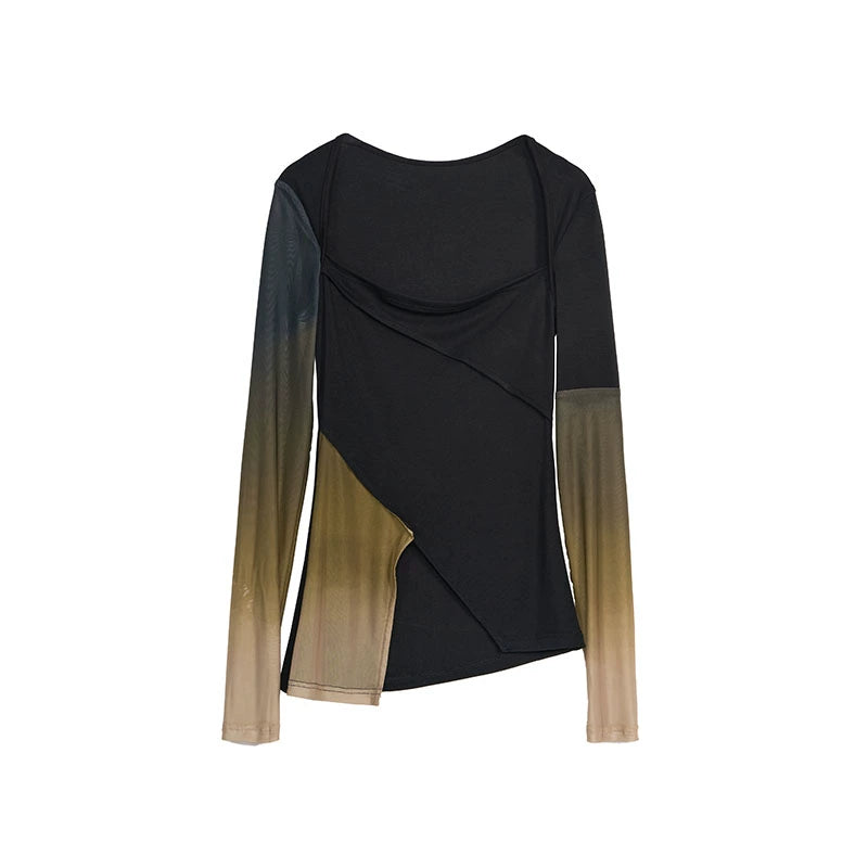 Color-Block Gradient Long Sleeve Tee