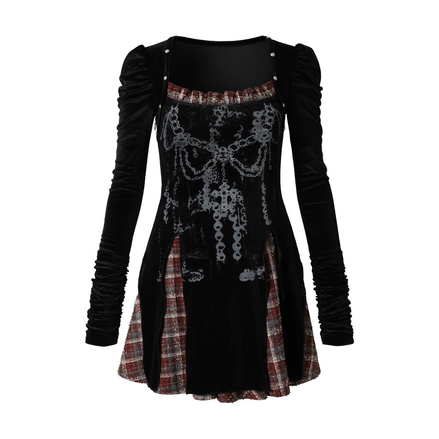 Baroque Velvet Plaid Dress