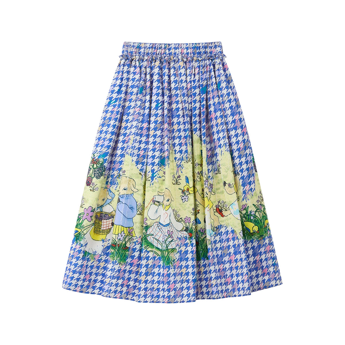 Blue Houndstooth Print Skirt