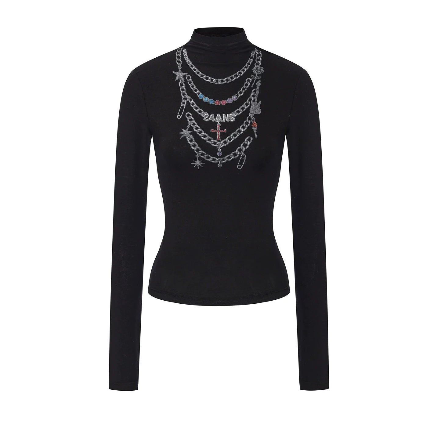 Necklace Turtleneck Long Sleeve Top