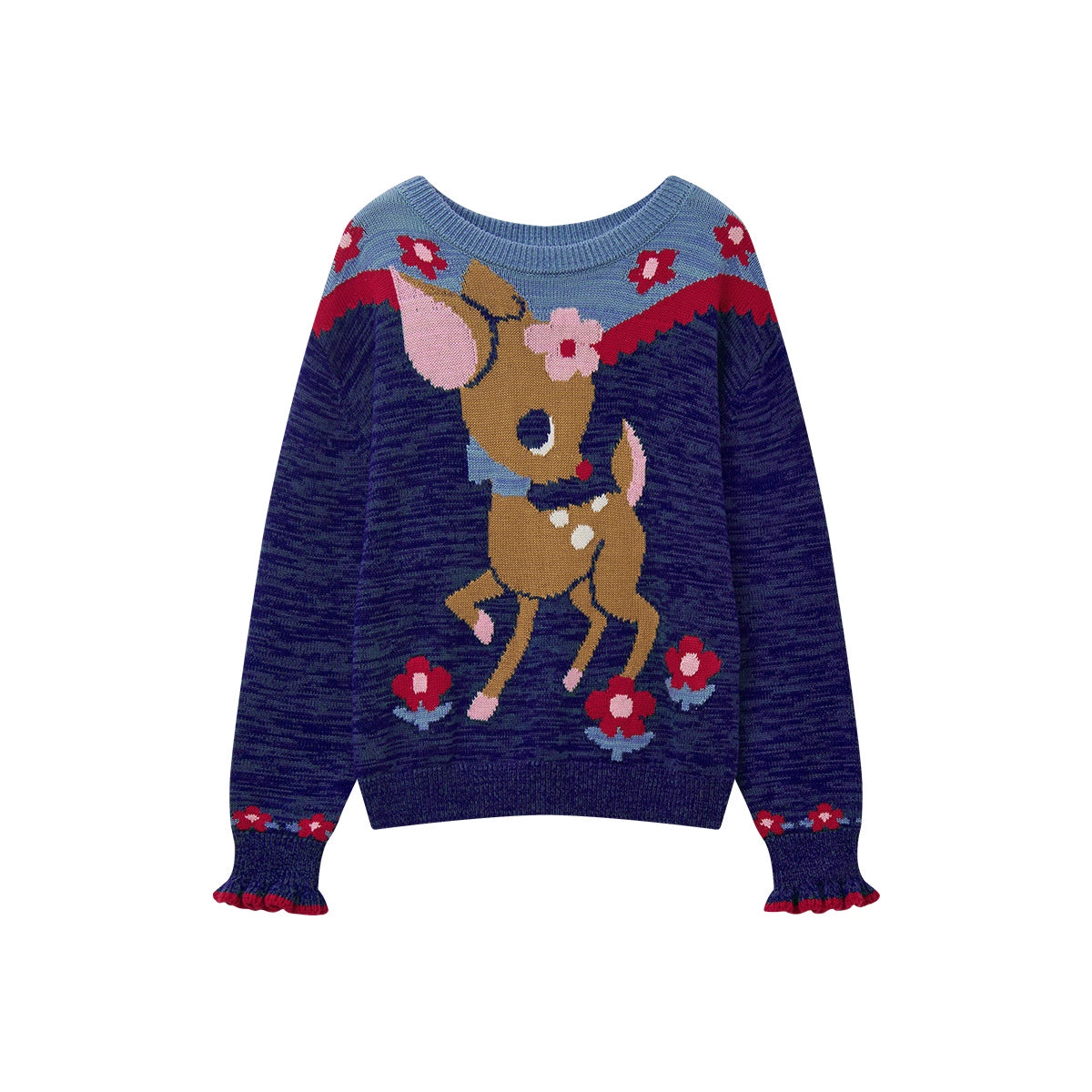 Two-Tone Deer Knit Sweater
