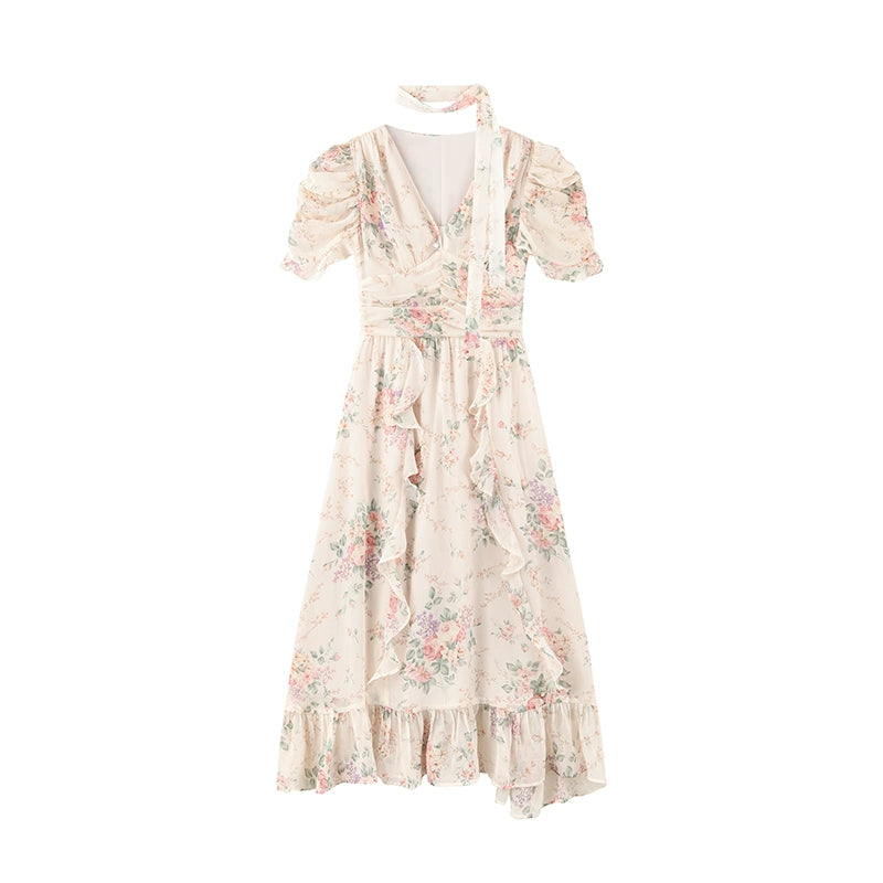 Pink Chiffon V-Neck Summer Dress