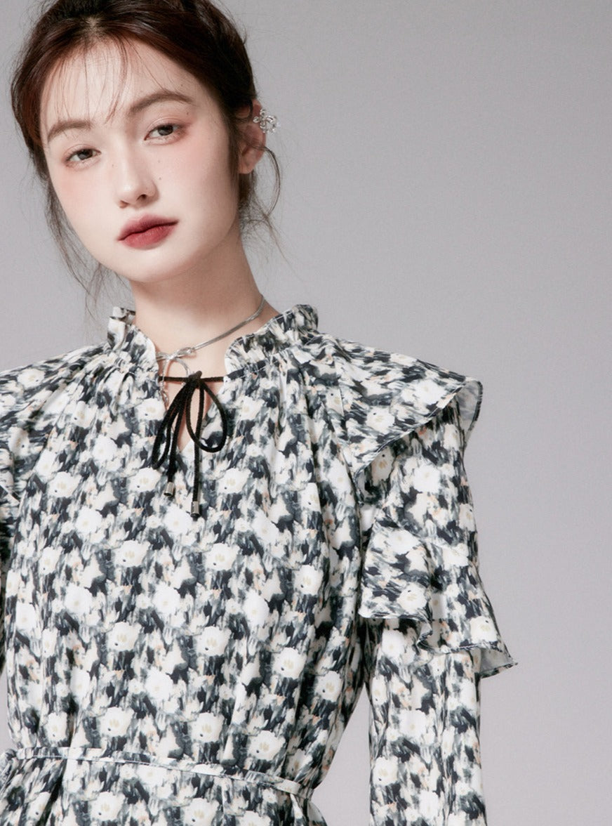 Vintage-Vibe Blumenmuster Midi-Kleid