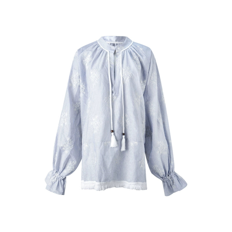 Tassel Stripe Embroidery Top