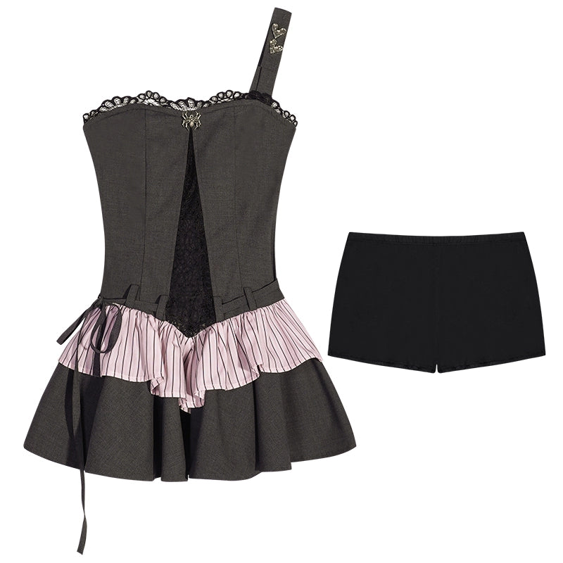 Lace Gray Bandeau Dress Set