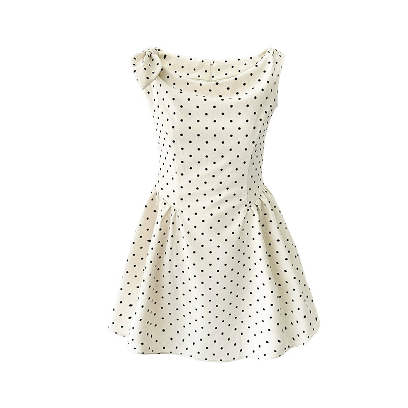 Beige Polka Dot Swing Dress
