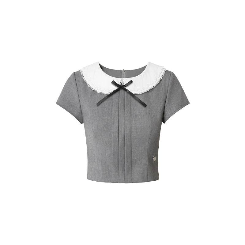 Gray Bowknot Halter Skirt Set-Up