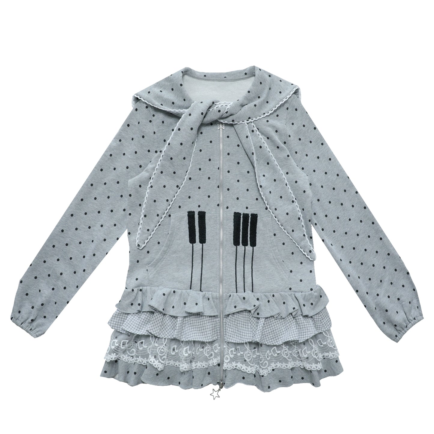 Antique Ghost Girl Gray Polka Dot Dress