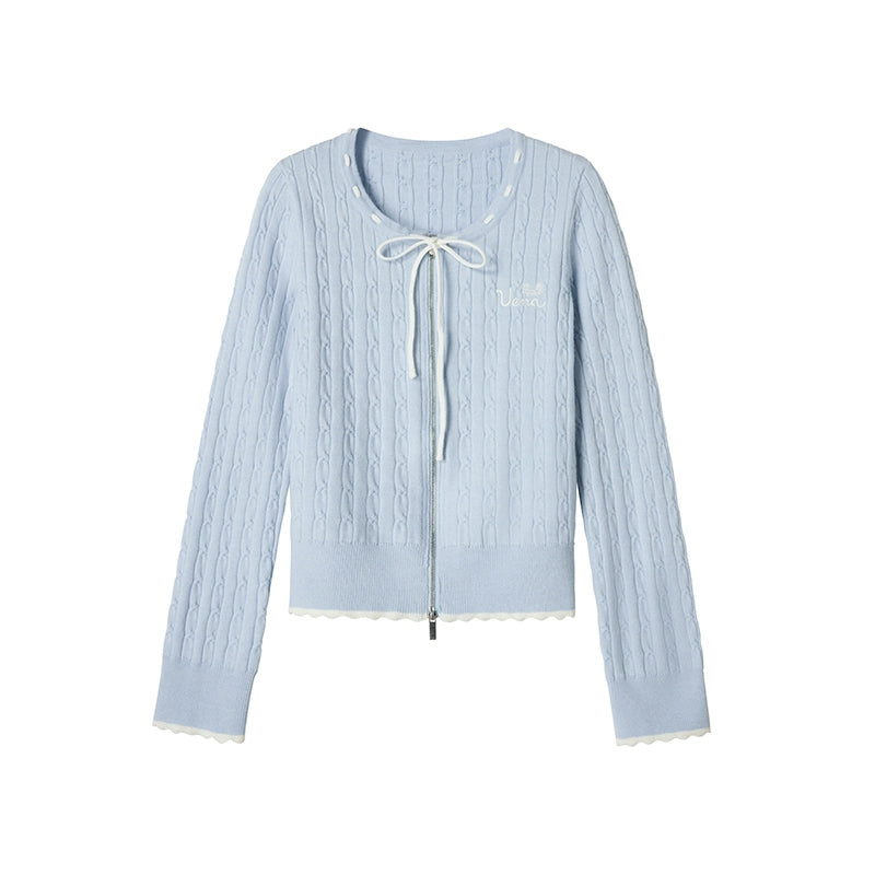 Blue Wool Knit Cardigan