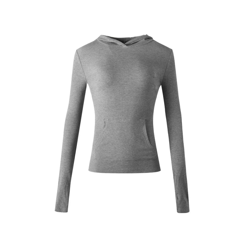 Grauer Kapuzen-Slim-Pullover