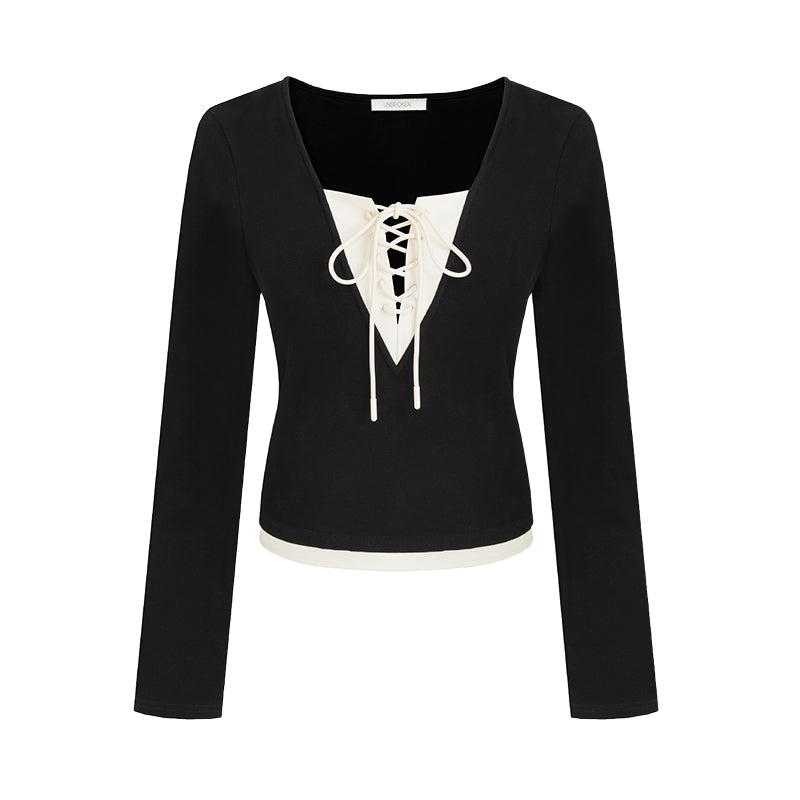 Black & White Contrast Slim Knit Top