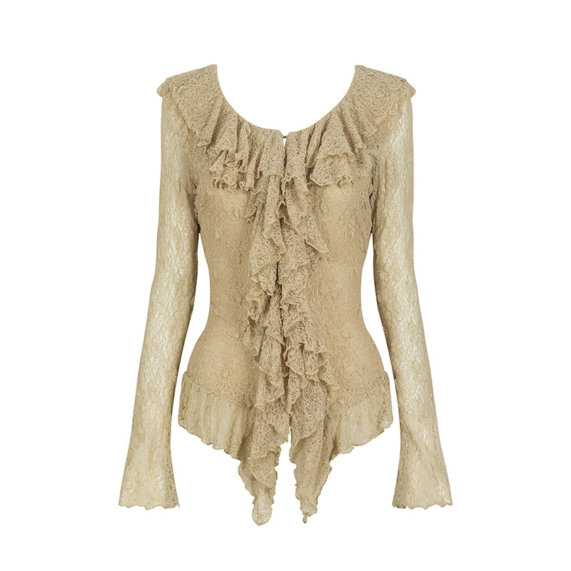 Summer Lace Ruffle Knit Top