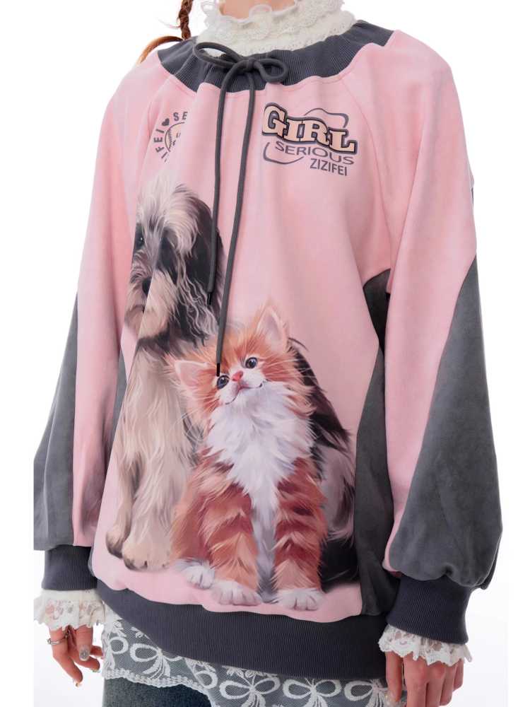 라운드 넥 프린트 스웨트셔츠