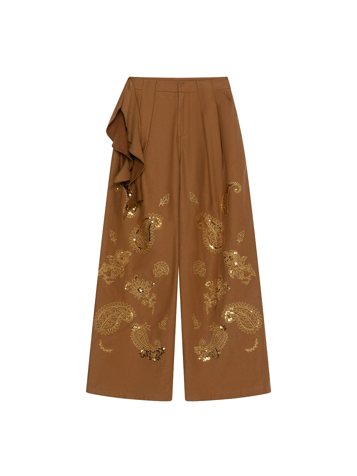 Cashew Flower Embroidered Wide-leg Pants