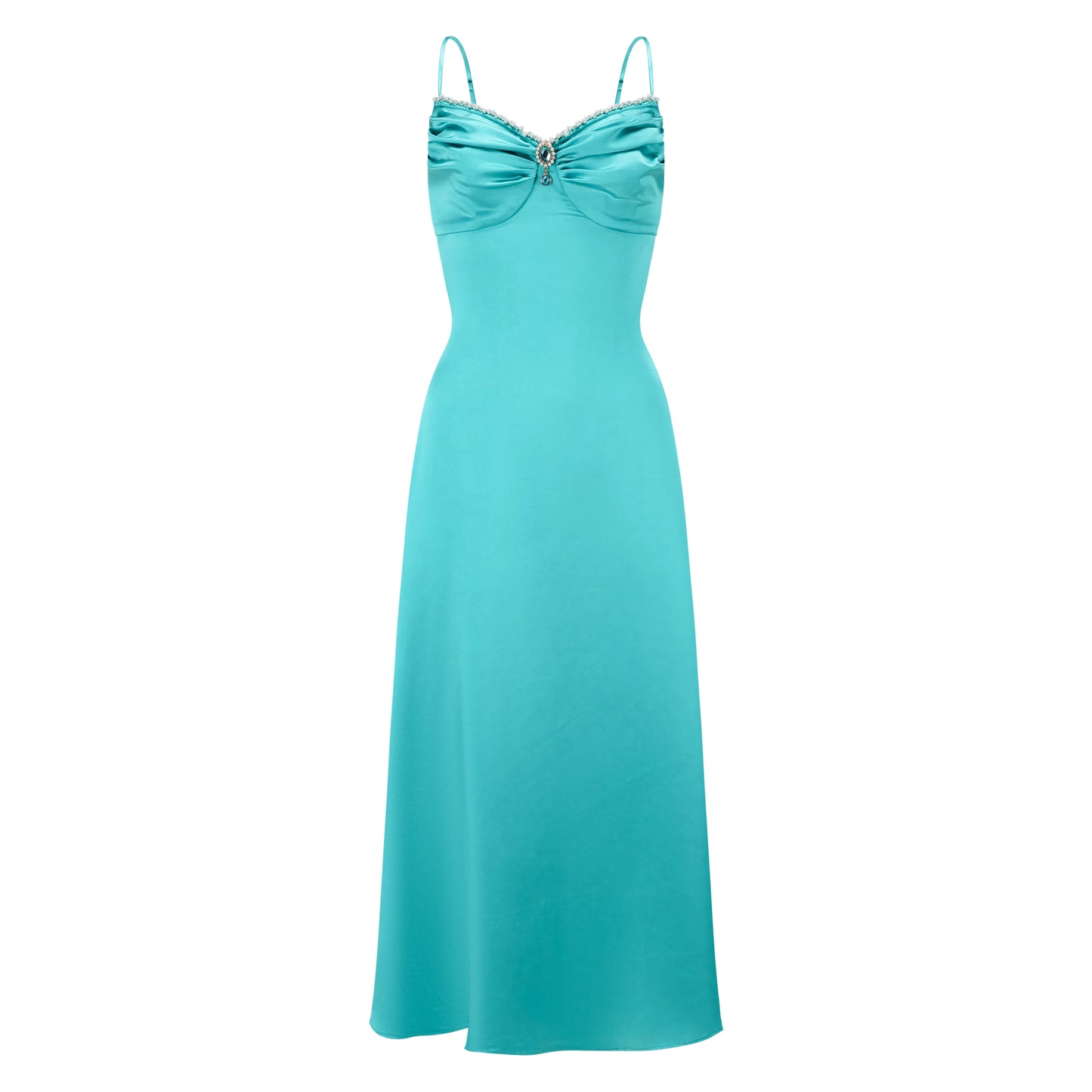 Blue Satin Halter Dress