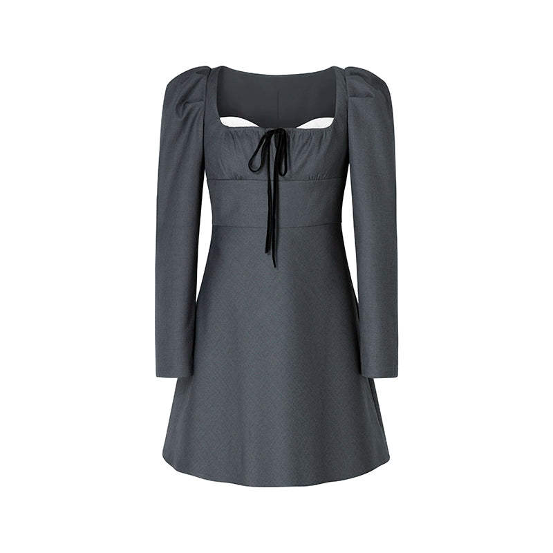 Vintage Gray Bubble Sleeve Dress