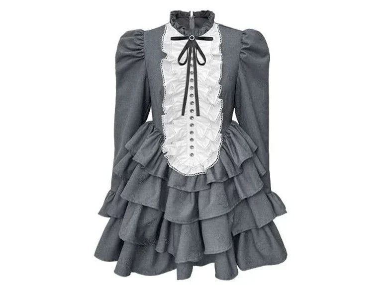 퍼프 소매 하이 웨이스트 슬림 셔츠 드레스