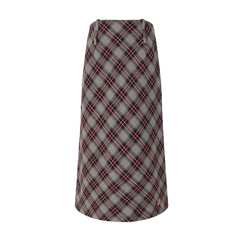 Gray Powder Plaid A-Line Skirt