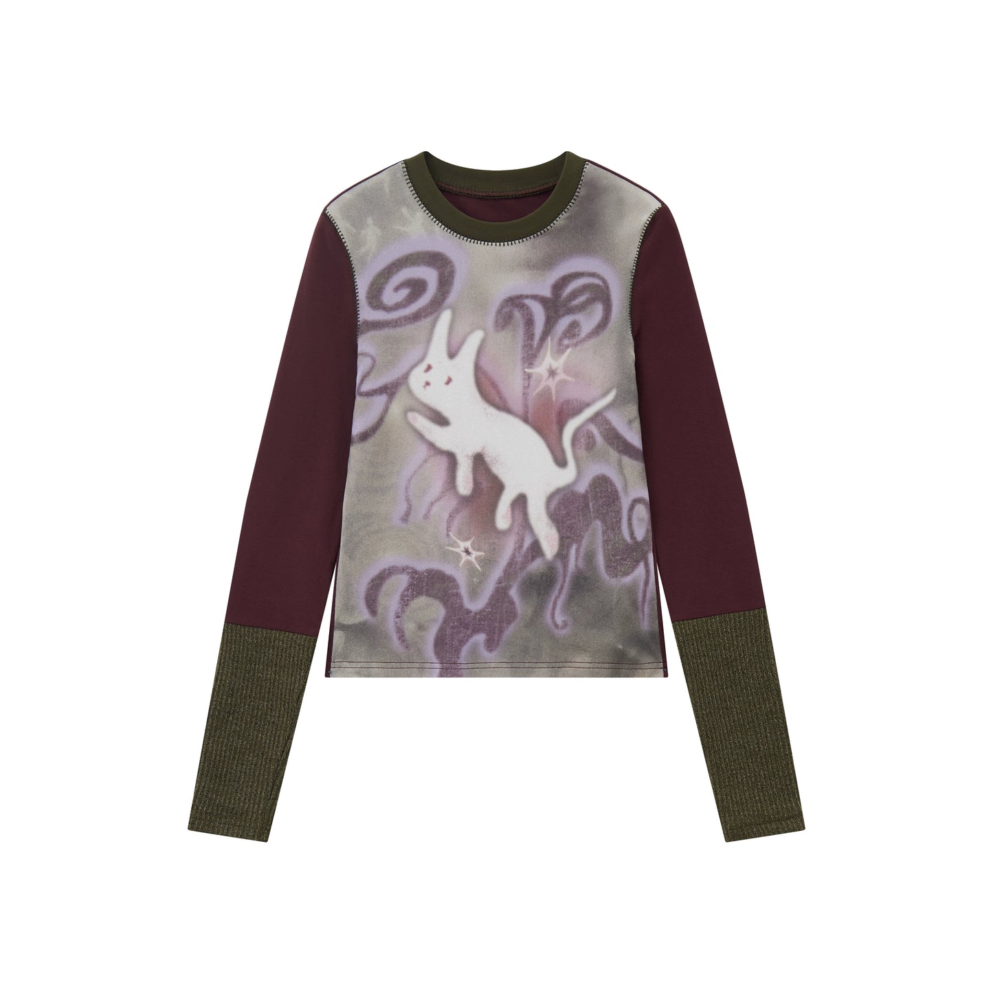 Flower Gauze Round Neck Long-Sleeved T-Shirt