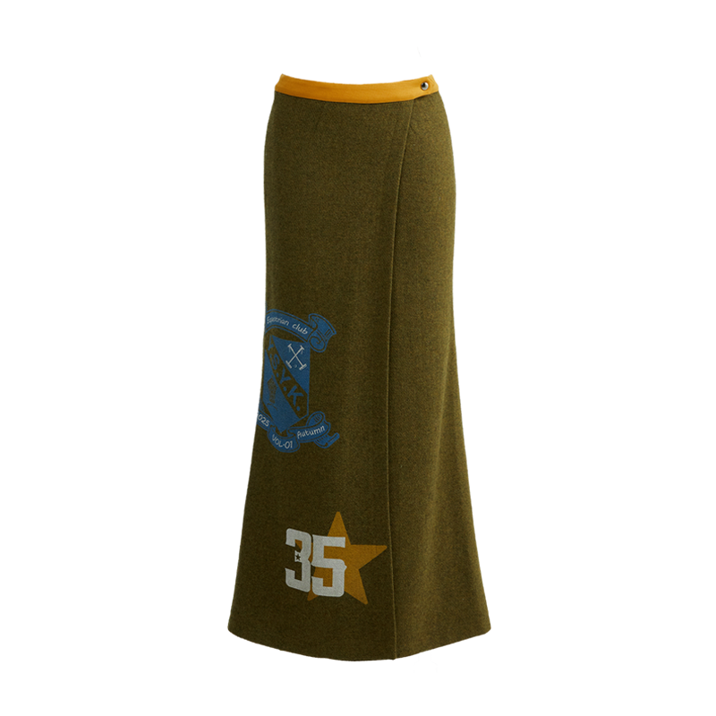 Olive Woolen Long Skirt