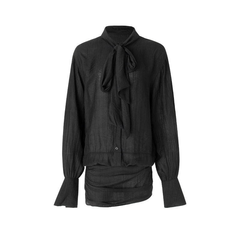 Streamer Black Drape Shirt Dress