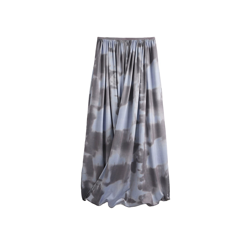 Poetic Swing Collar Print T-Shirt & Skirt Set-Up