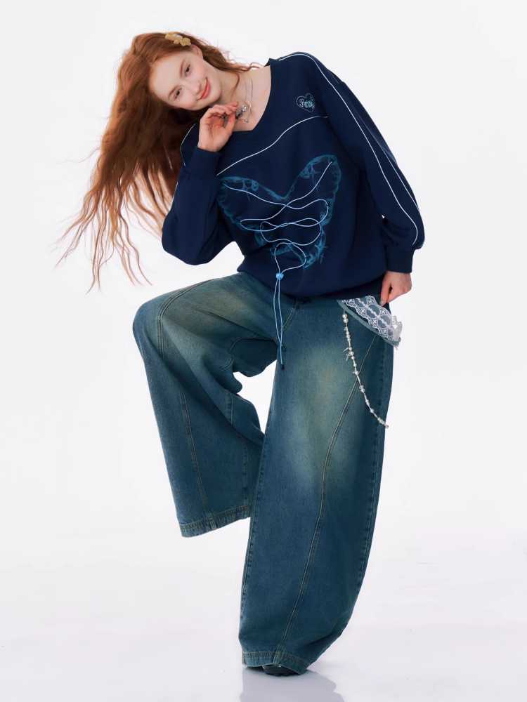 V-Ausschnitt lockerer Sweatshirt