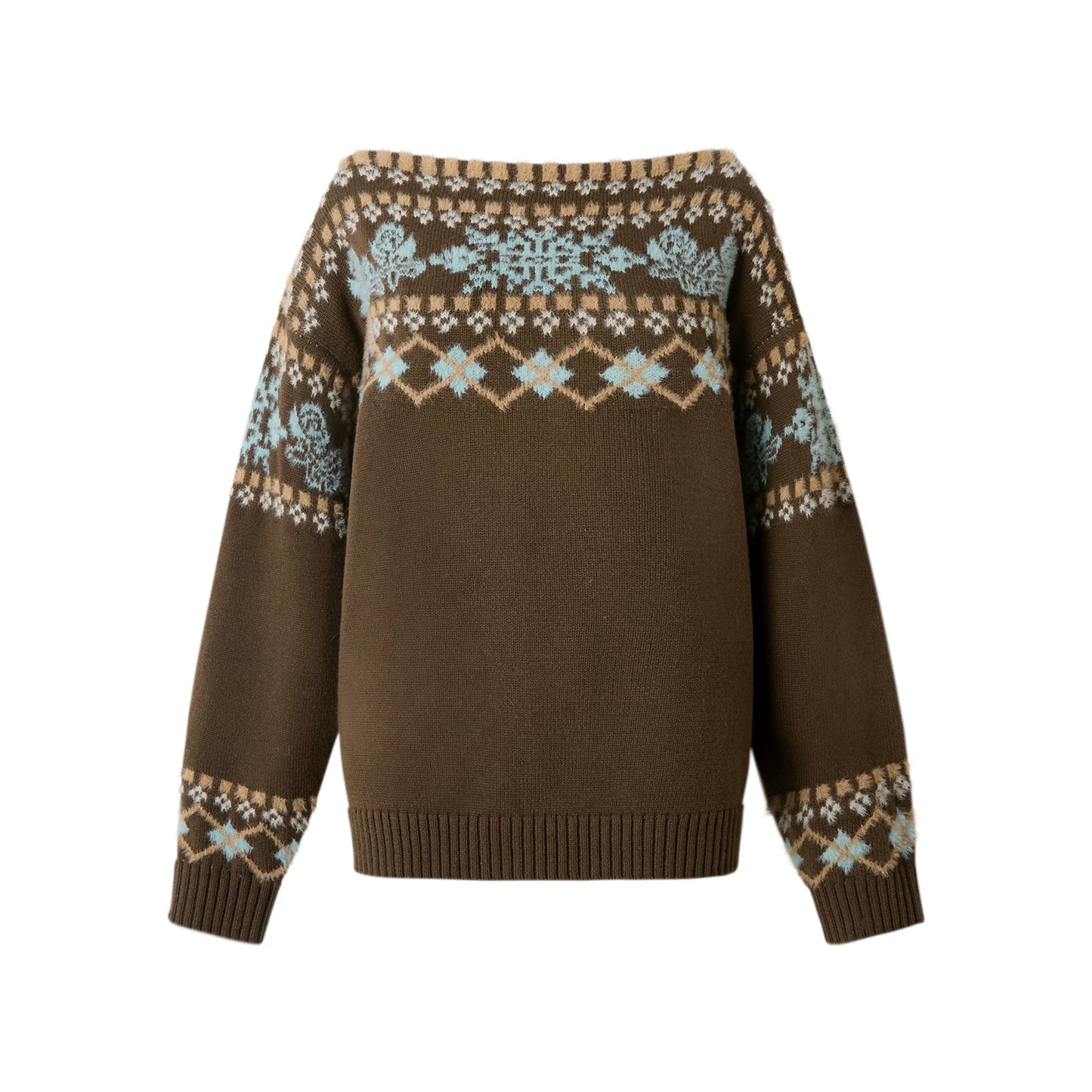 Brauner Fair-Isle-Wollpullover