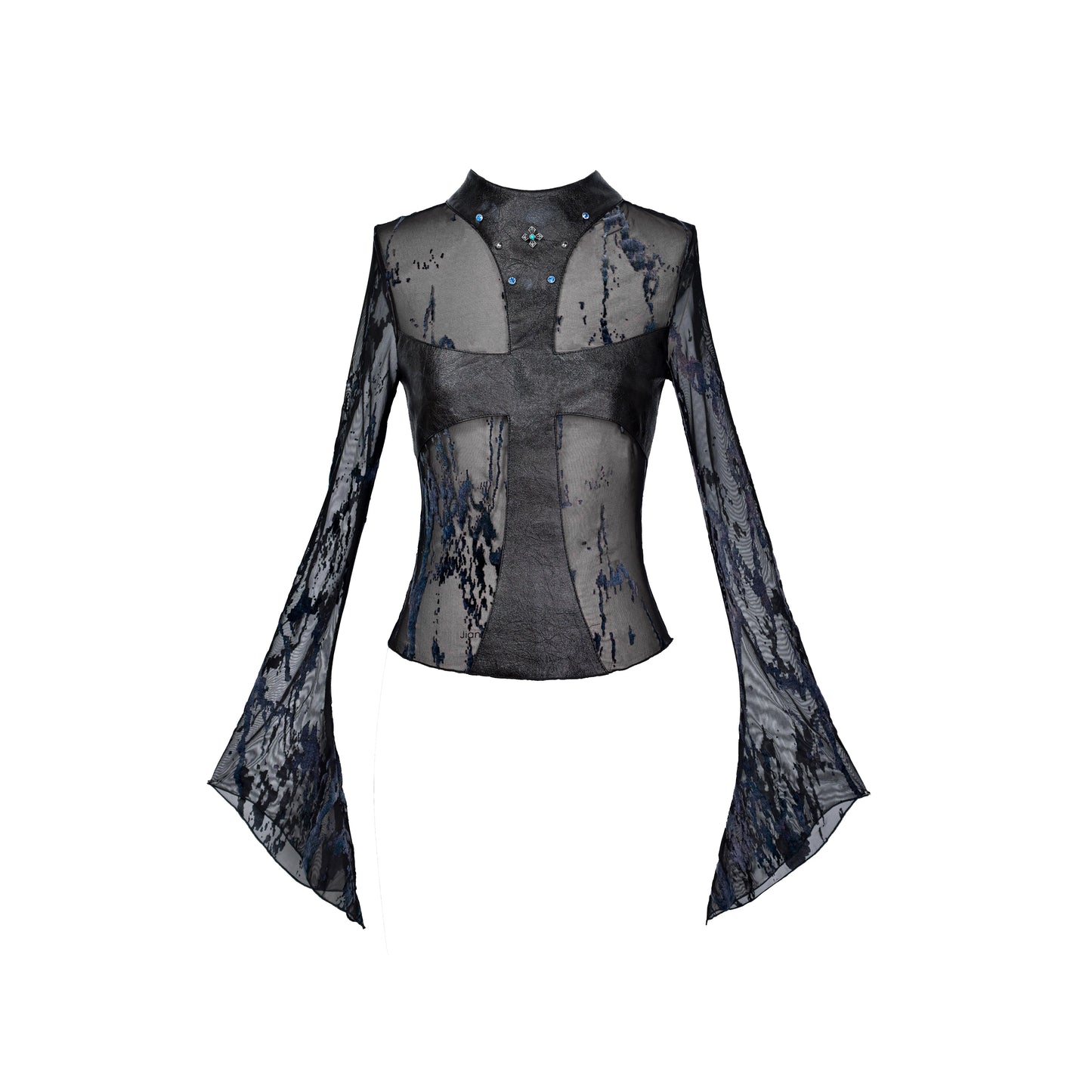 Studded Cross Mesh Top