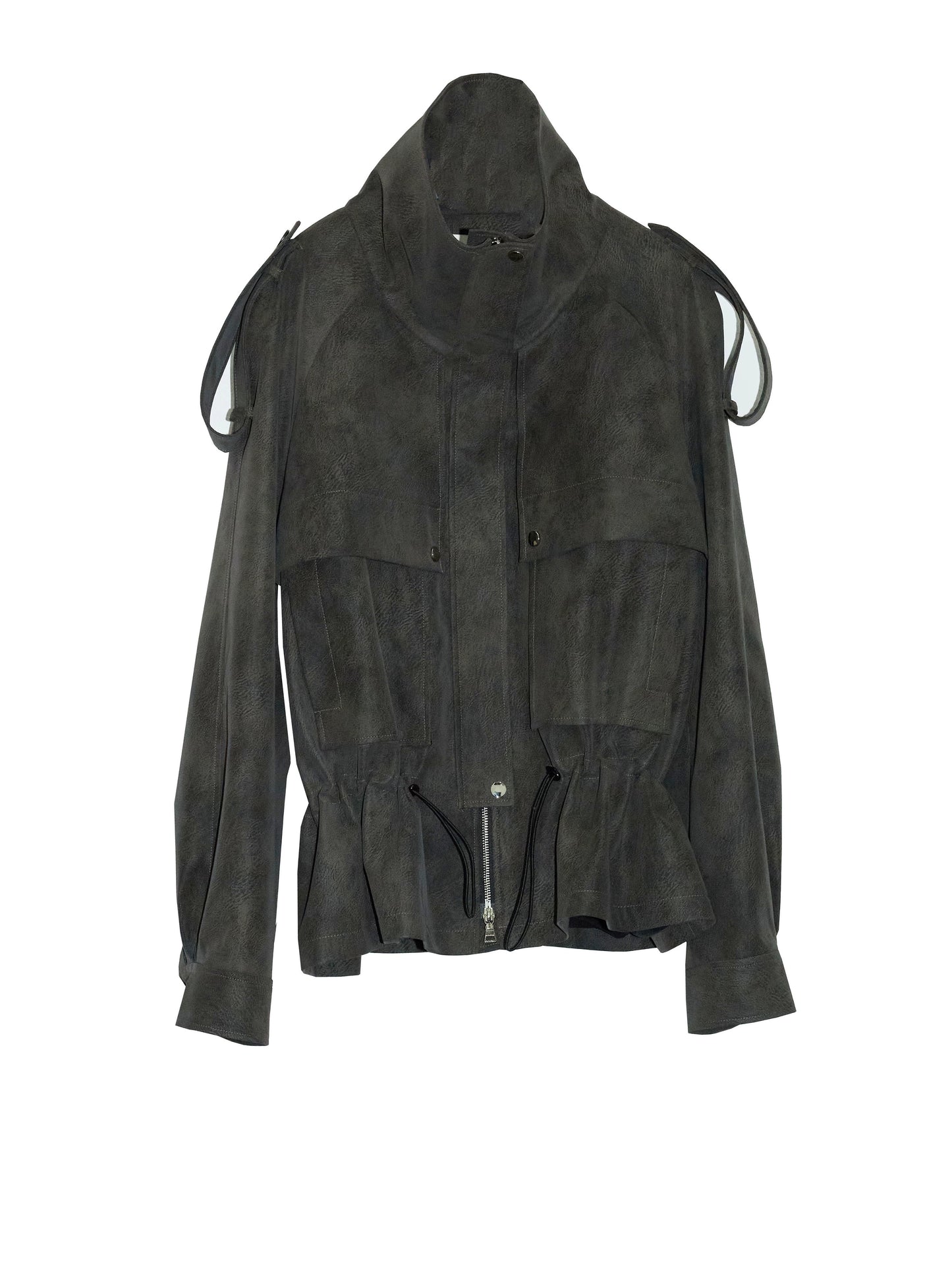 Distressed Matte PU Leather Cargo Jacket