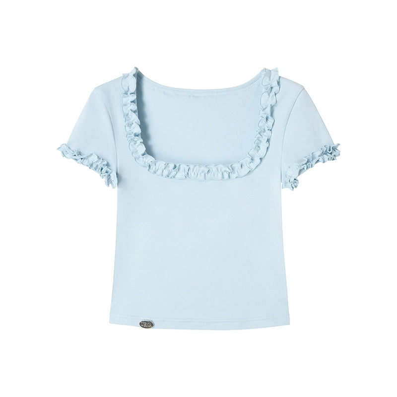 Blue Lace Short Sleeve Top