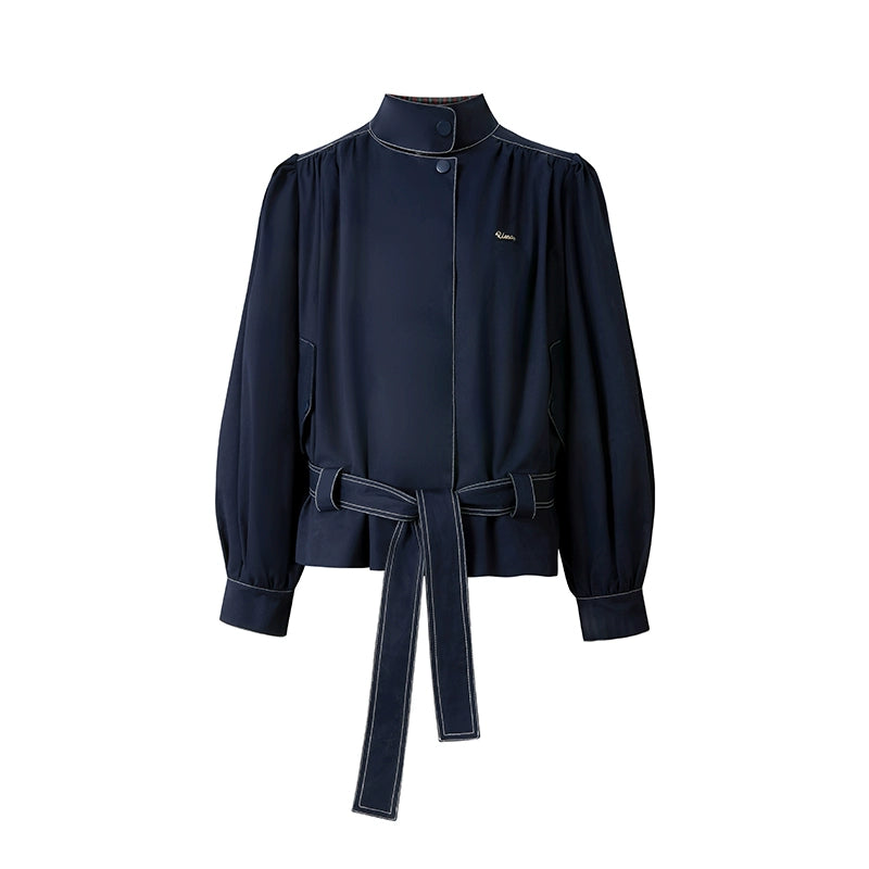 Vintage Navy Blue Patchwork Check Jacket