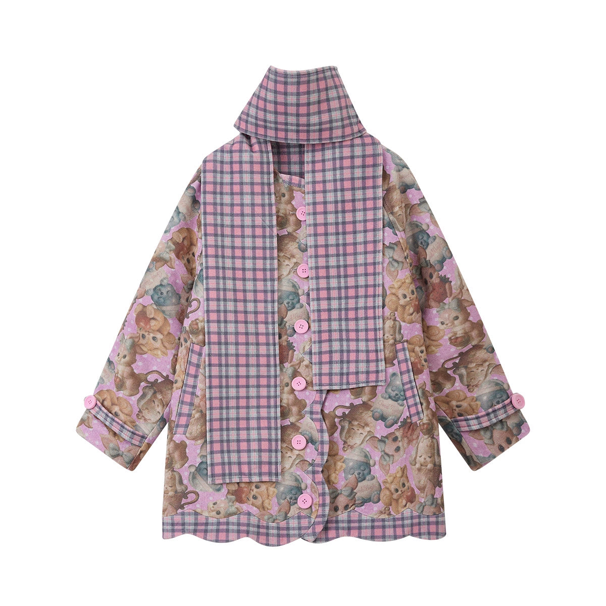 Pink Plaid Padded Jacket