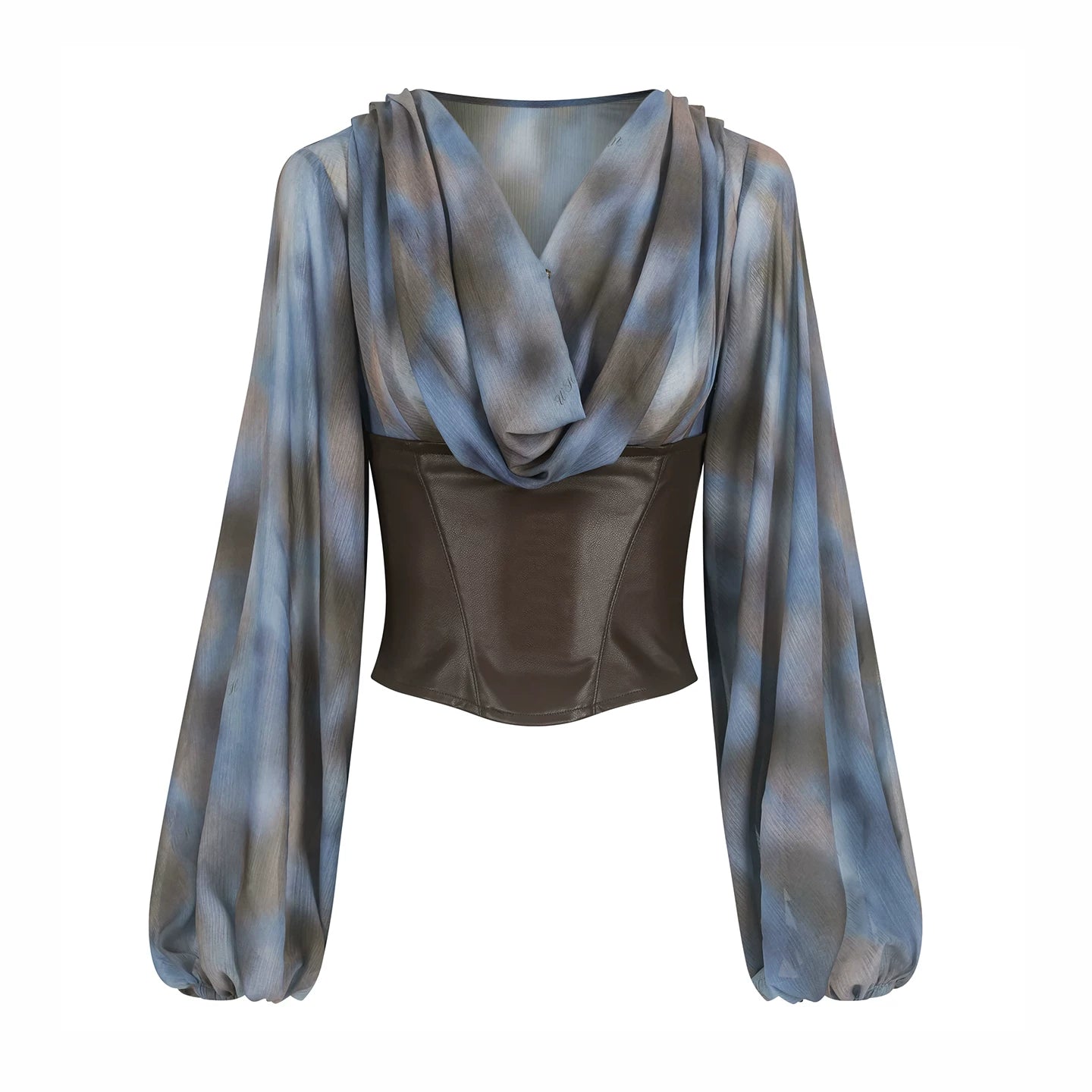 Waist-Cinching Printed Chiffon Shirt