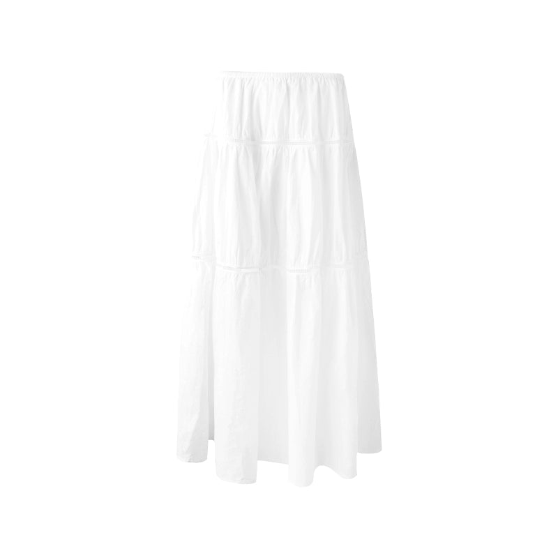 Elasticated White Long Skirt