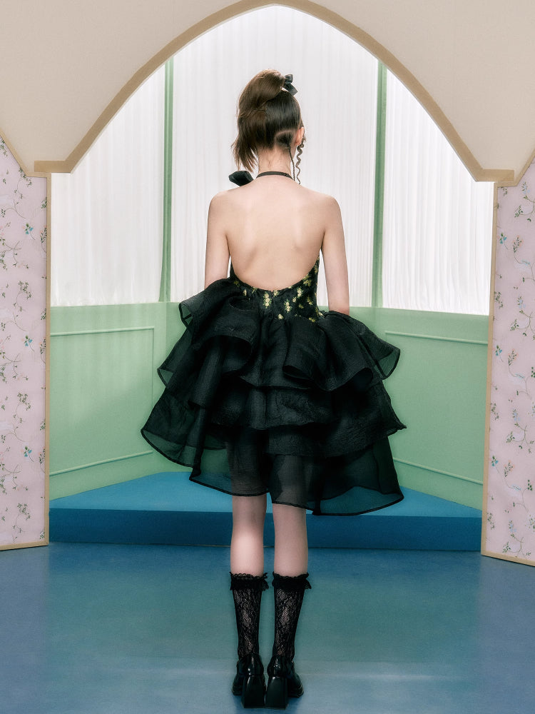 리본 홀터넥 드레스