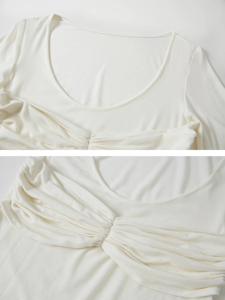 롱 슬리브 플리츠 드레스