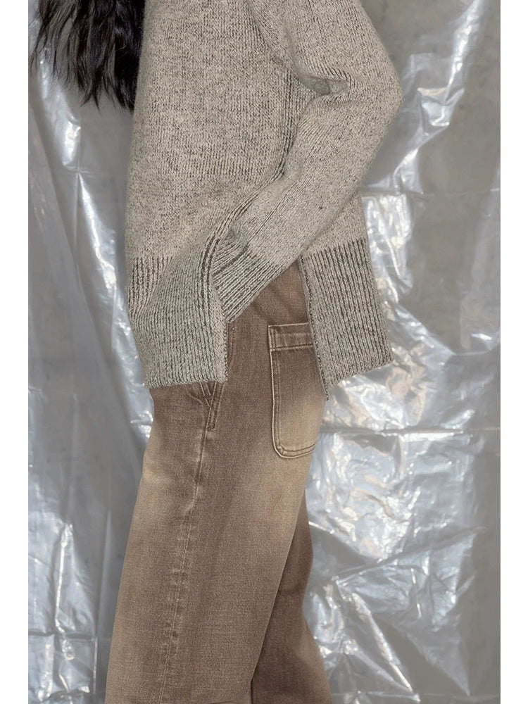 V-Ausschnitt lockerer Schlitzpullover