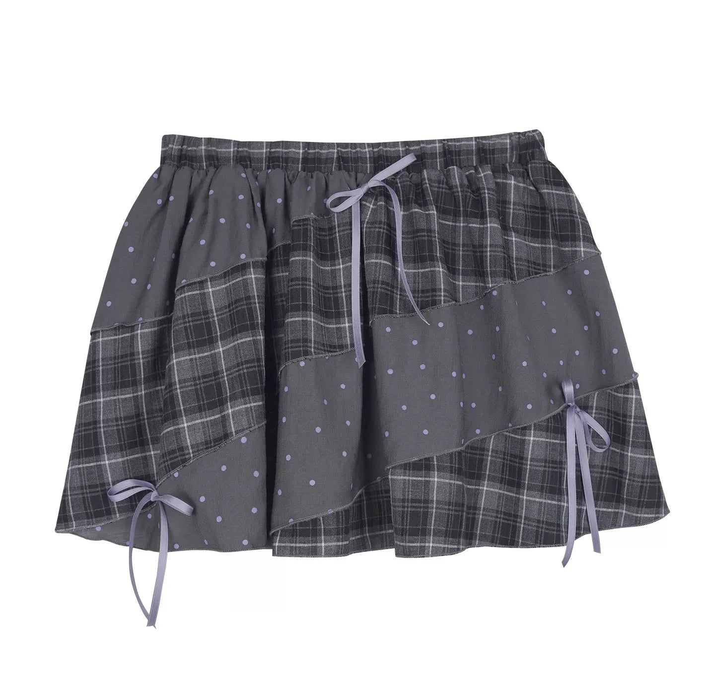 Gray Plaid Patchwork Pumpkin Skirt