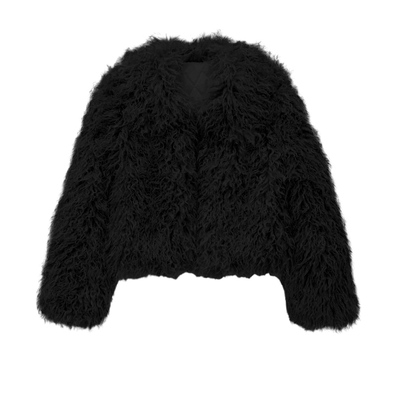 Mehrfarbiger Woll-Langhaarmantel