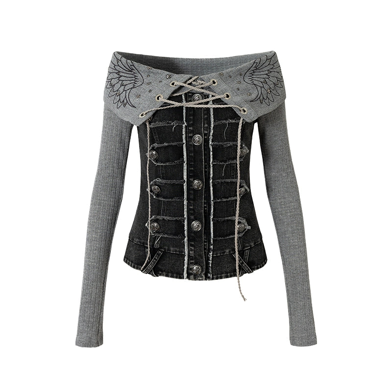 Vintage Denim Embroidered Long Sleeve Shirt