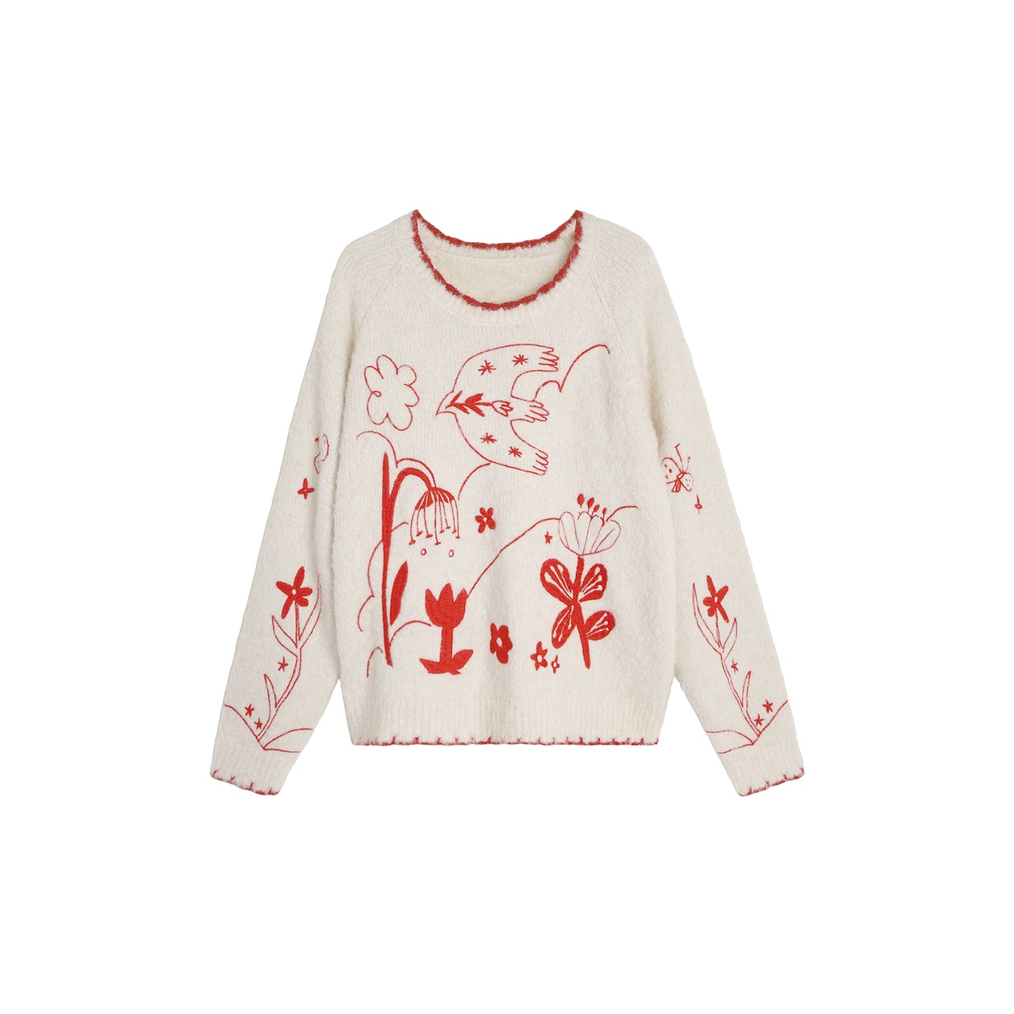 Snowy Field Tulip Embroidery Top