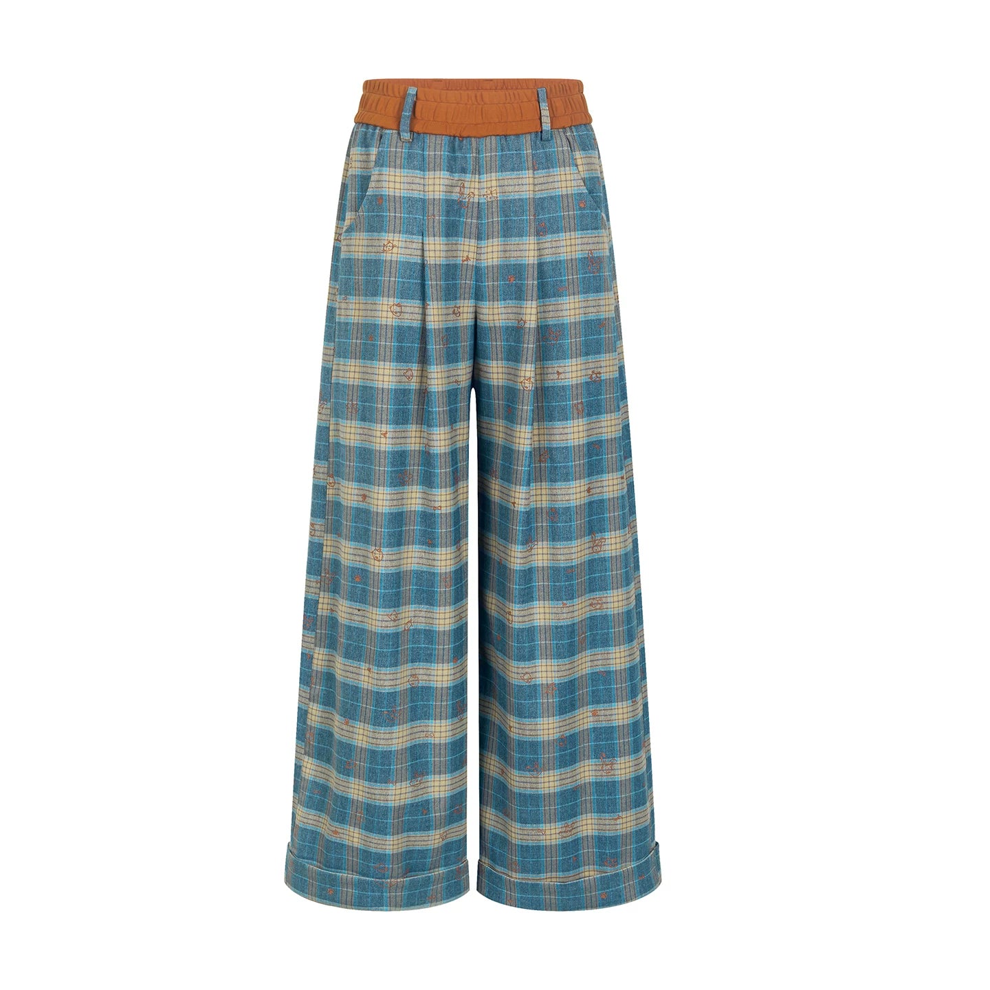 Kontrastierende, karierte, gerade Hose