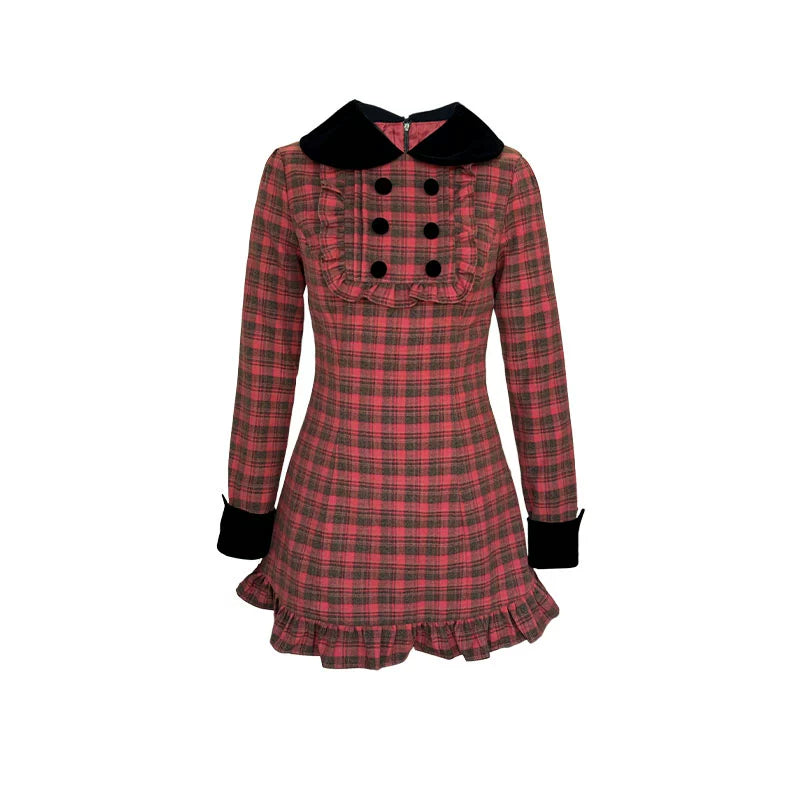 Red Plaid Velvet Dress